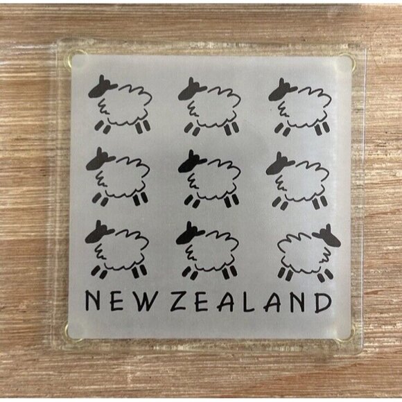 Set of 4 Glass Coasters Frosted Glass Sheep Made in New Zealand  3.5” x 3.5" - Picture 1 of 3